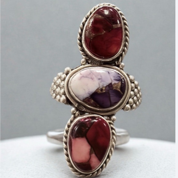 Jewelry - Sterling Silver Multistone Purple & Red Statement Ring